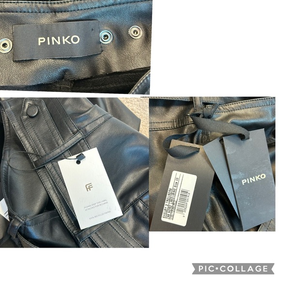 PINKO Black Shelby faux leather high waisted trousers pants carrot fit belted 10 - Picture 12 of 14